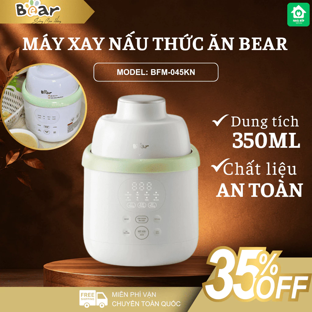 Máy Xay Nấu Ăn Dặm Bear BFM-045KN Công Xuất Mạnh Mẽ, Nấu Cháo Cực Mịn Rất Tiện Cho Bé - Nhà Bếp Thiên Hà