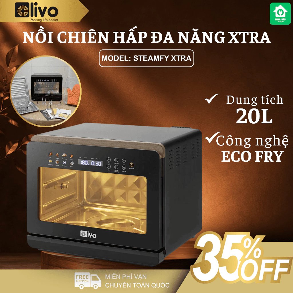 Nồi Chiên Hấp Olivo Steamfy Xtra Đa Năng Chiên Không Dầu, Hấp Giữ Nguyên Chất Bổ Dưỡng - Nhà Bếp Thiên Hà