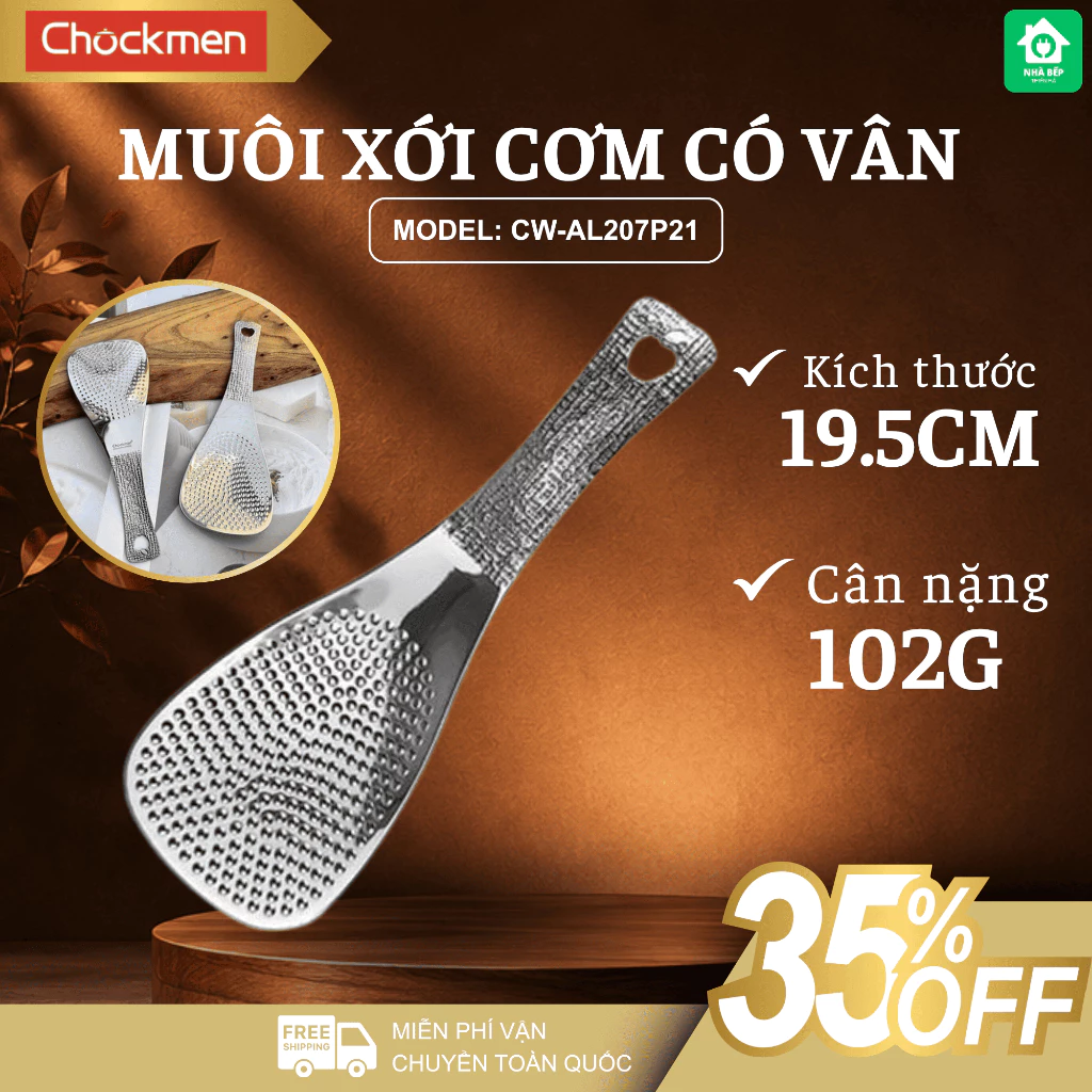 Muôi Xới Cơm Có Vân Chockmen C207 Chất Liệu Inox Sáng Bóng, Thiết Kế Vân Chống Dính - Nhà Bếp Thiên Hà