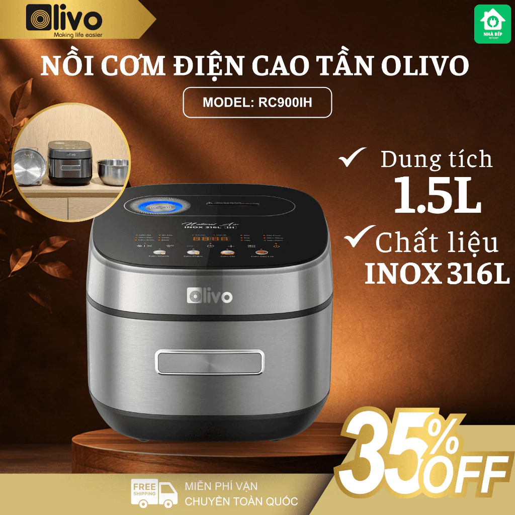 Nồi Cơm Cao Tần Olivo RC900IH Nấu Cơm Chín Đều Thơm Ngon, Lòng Nồi Chống Dính Bền - Nhà Bếp Thiên Hà