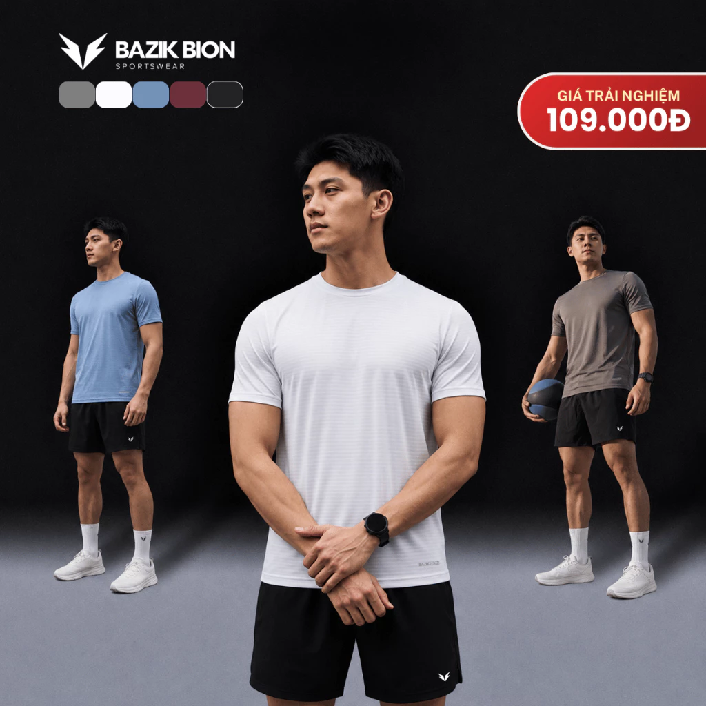 Combo 2 Áo Thun Thể Thao Nam BAZIK BION Đa Năng, Thoáng Khí, Thấm Hút Vượt Trội, Co Giãn 4 Chiều Tập Gym, Chạy Bộ - A69