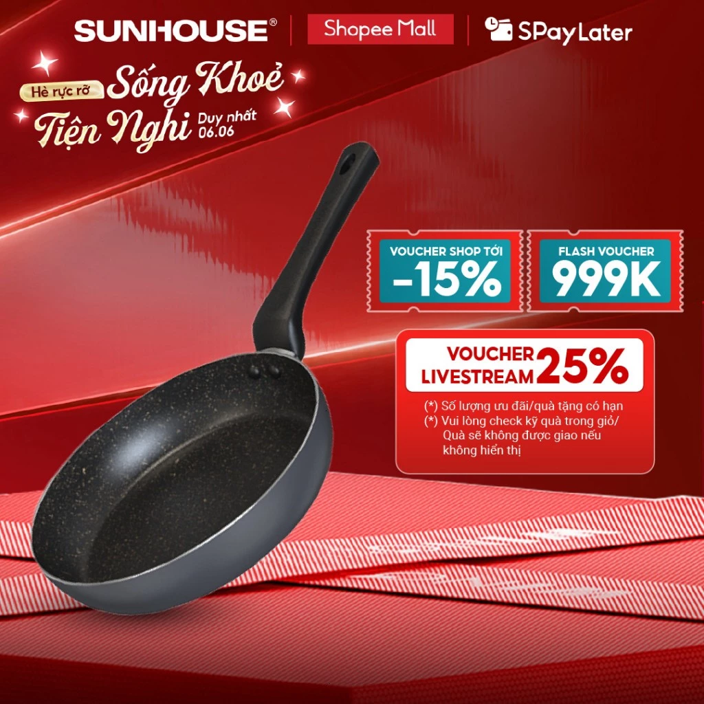Chảo chống dính KHÔNG TỪ Sunhouse CT Plus - Đường kính: 20-22-24-26-28-30cm