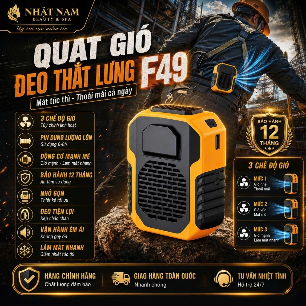 Quạt Gió Đeo Thắt Lưng F49, Quạt Gió Điều Hoà Cầm Tay 3 Tốc Độ Gió, Làm Mát Cực Nhanh, Hoạt Động Mạnh Mẽ, Bền Bỉ
