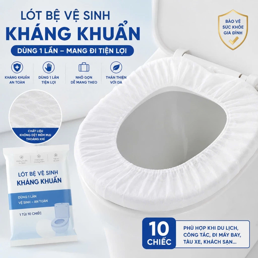Tấm Lót Bệ Ngồi Bồn Cầu Kháng Khuẩn Dùng Một Lần Chống Thấm An Toàn Tiện Lợi Cho Du Lịch Và Công Tác