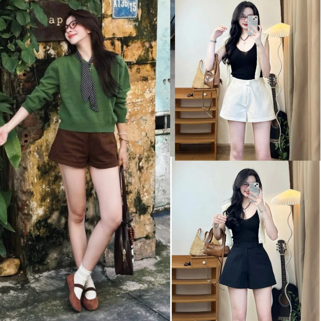 Quần SHORT KAKI nữ MIAA Cạp Cao Dáng chữ A màu trắng đi biển dáng ĐÙI Kaki ngắn Lưng Cao