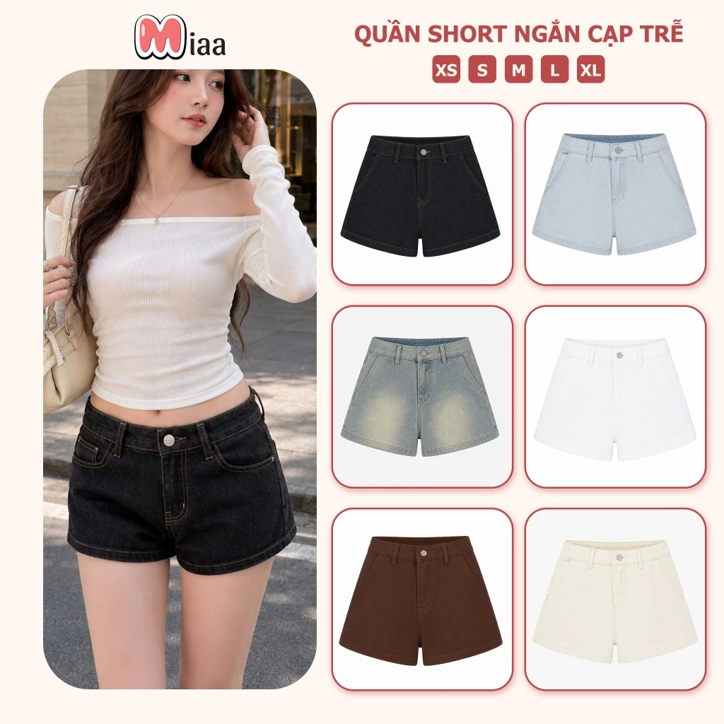 Quần Short ngắn nữ Denim Mood cạp trễ MIAA chất liệu Jean dáng ngắn trên gối style năng động