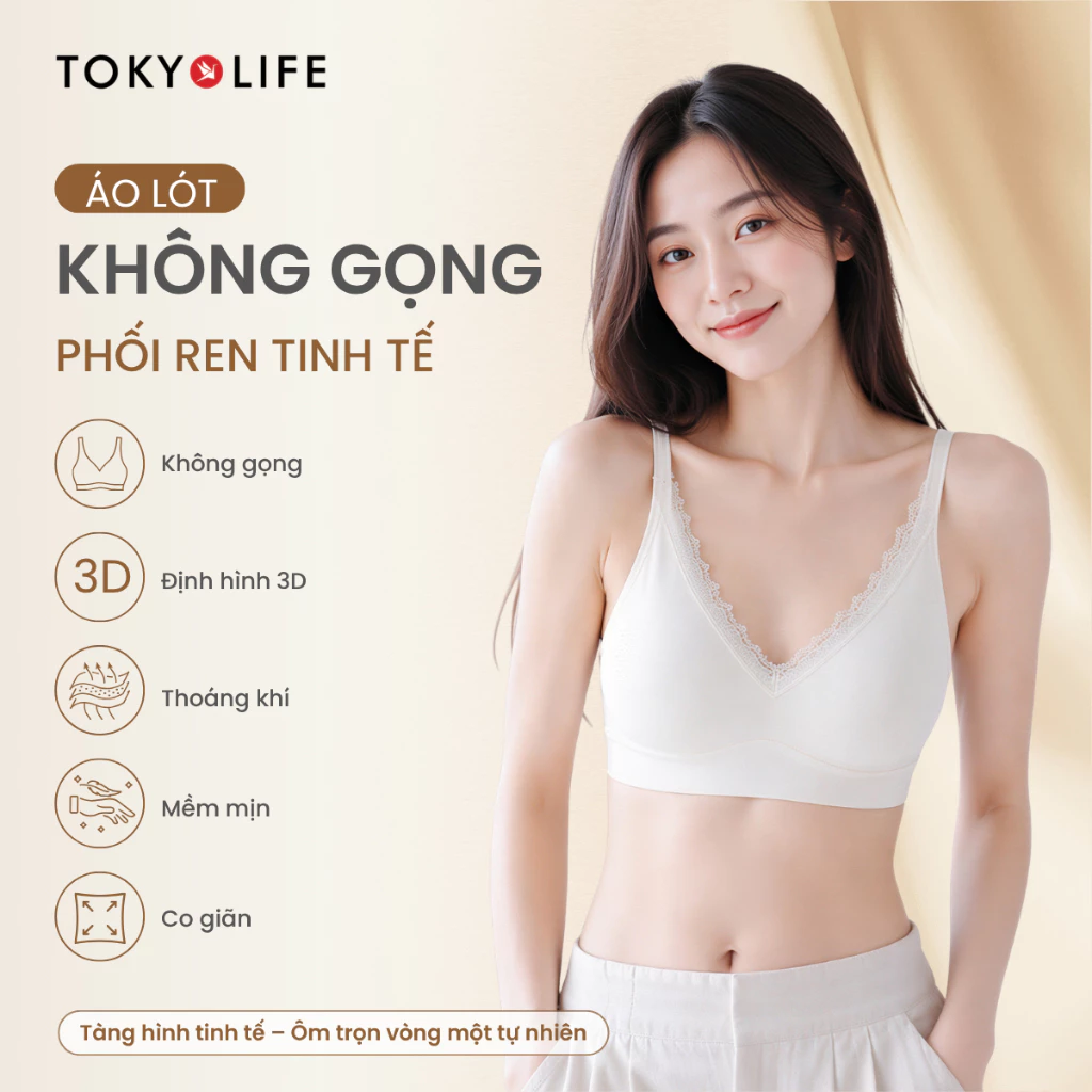 Áo Bra Nữ TOKYOLIFE Tàng Hình Không Viền Không Gọng Phối Ren Mềm Nâng Ngực Thoáng Khí - 40006070