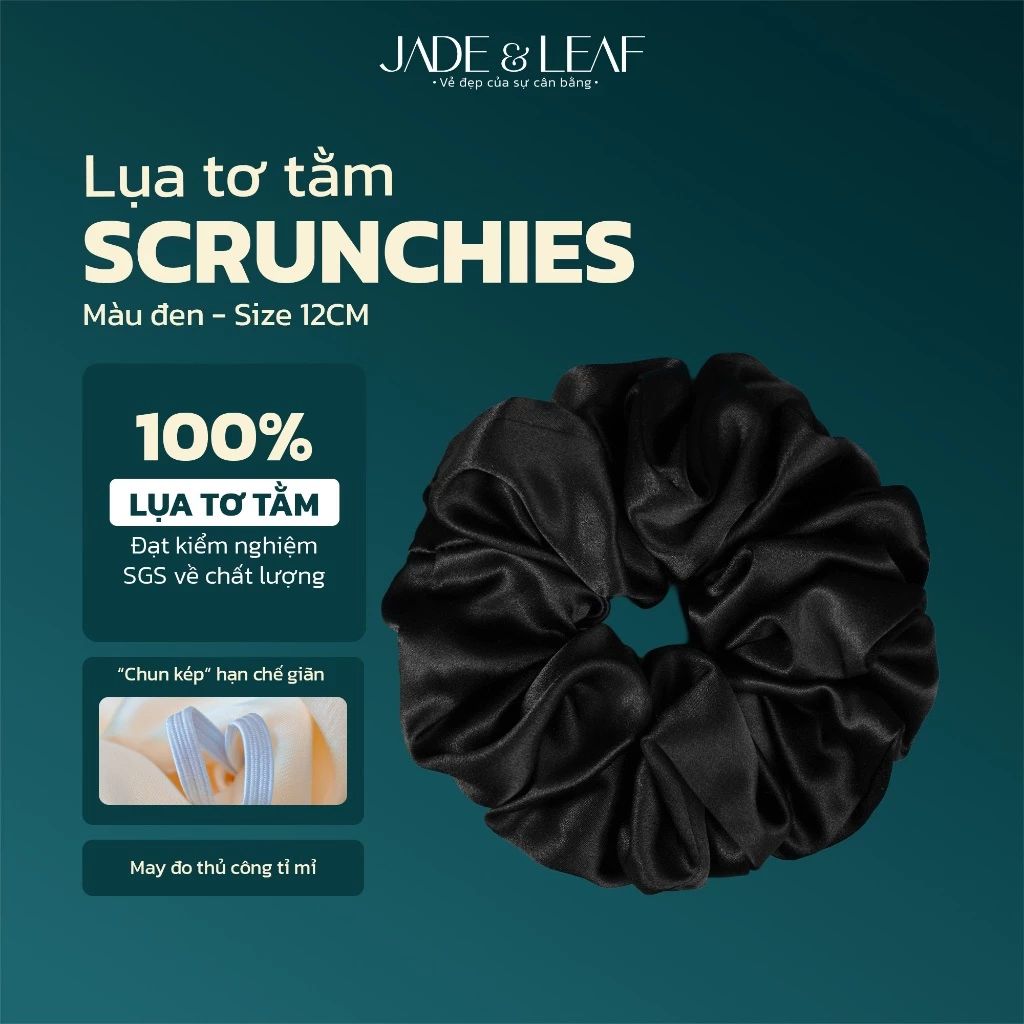 Scrunchies Buộc Tóc Nữ Lụa Thật To Phồng Jade&Leaf Chun Buộc Tóc Đơn Giản Phụ Kiện Tóc Nữ