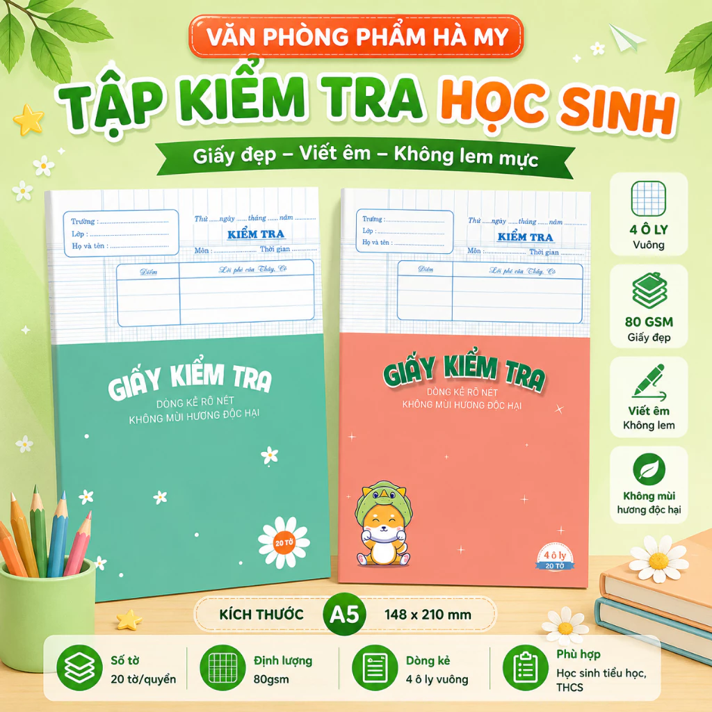Tập Vở Tệp Giấy Kiểm Tra Học Sinh A5 Thuận Tiến 4 Ôly Vuông 80/100Gsm