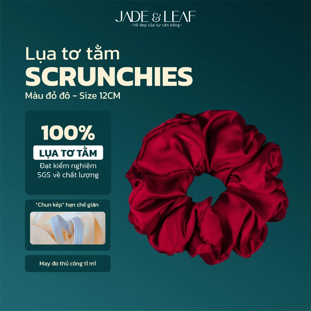 Scrunchies Buộc Tóc Nữ Lụa Thật To Phồng Jade&Leaf Chun Cột Tóc Mềm Phụ Kiện Tóc Phong Cách Hàn