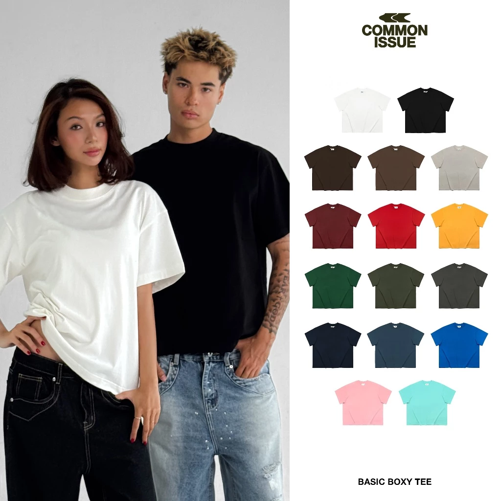 Áo Thun Trơn Basic Form Boxy Chất Vải Premium Cotton 16 Màu Cổ Tròn Dày Dặn Unisex | Common Issue
