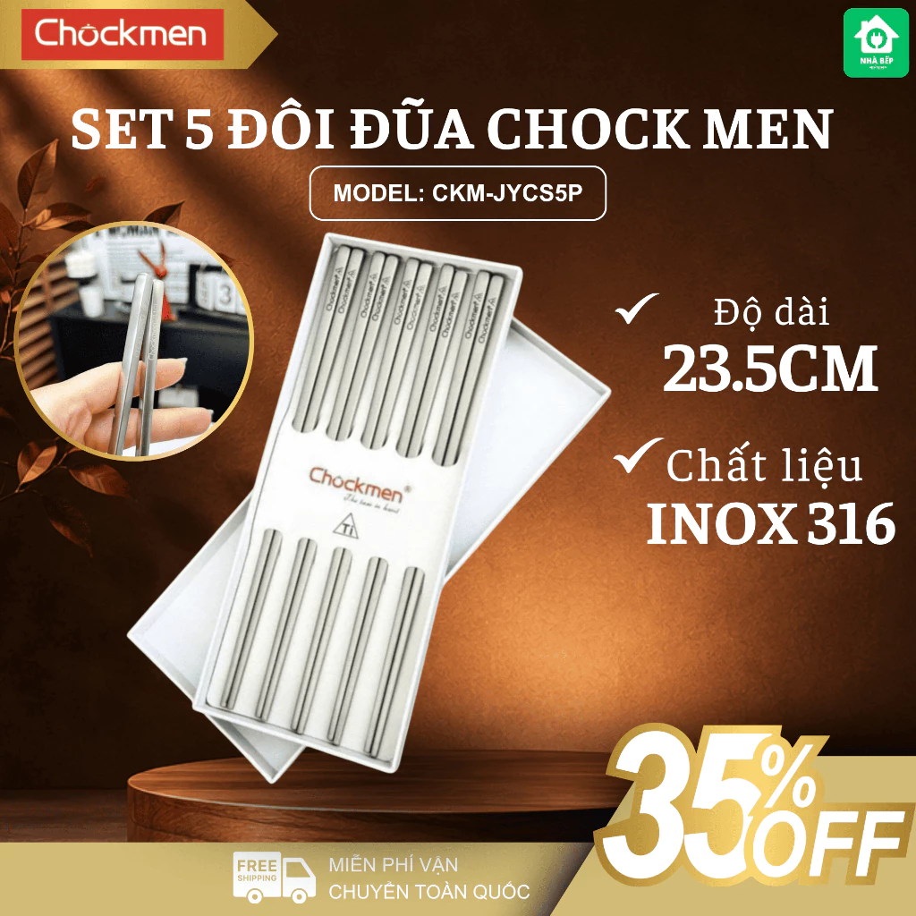 Set 5 Đôi Đũa Chockmen C658 Chất Liệu Cao Cấp Bền Đẹp, Chống Trơn Trượt Chống Mốc - Nhà Bếp Thiên Hà