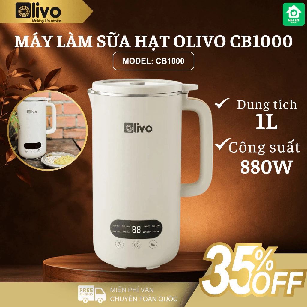 Máy Làm Sữa Hạt Olivo CB1000 Thiết Kế Nhỏ Gọn Tiện Lợi, Xay Sữa Nhuyễn Mịn Tự Động - Nhà Bếp Thiên Hà