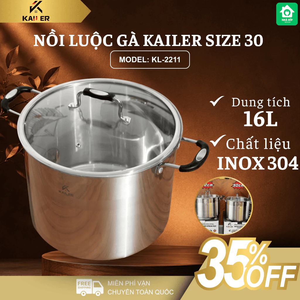 Nồi Luộc Gà Kailer Size 30cm Dung Tích Lớn Luộc Gà Nguyên Con, Đáy Từ Truyền Nhiệt - Nhà Bếp Thiên Hà