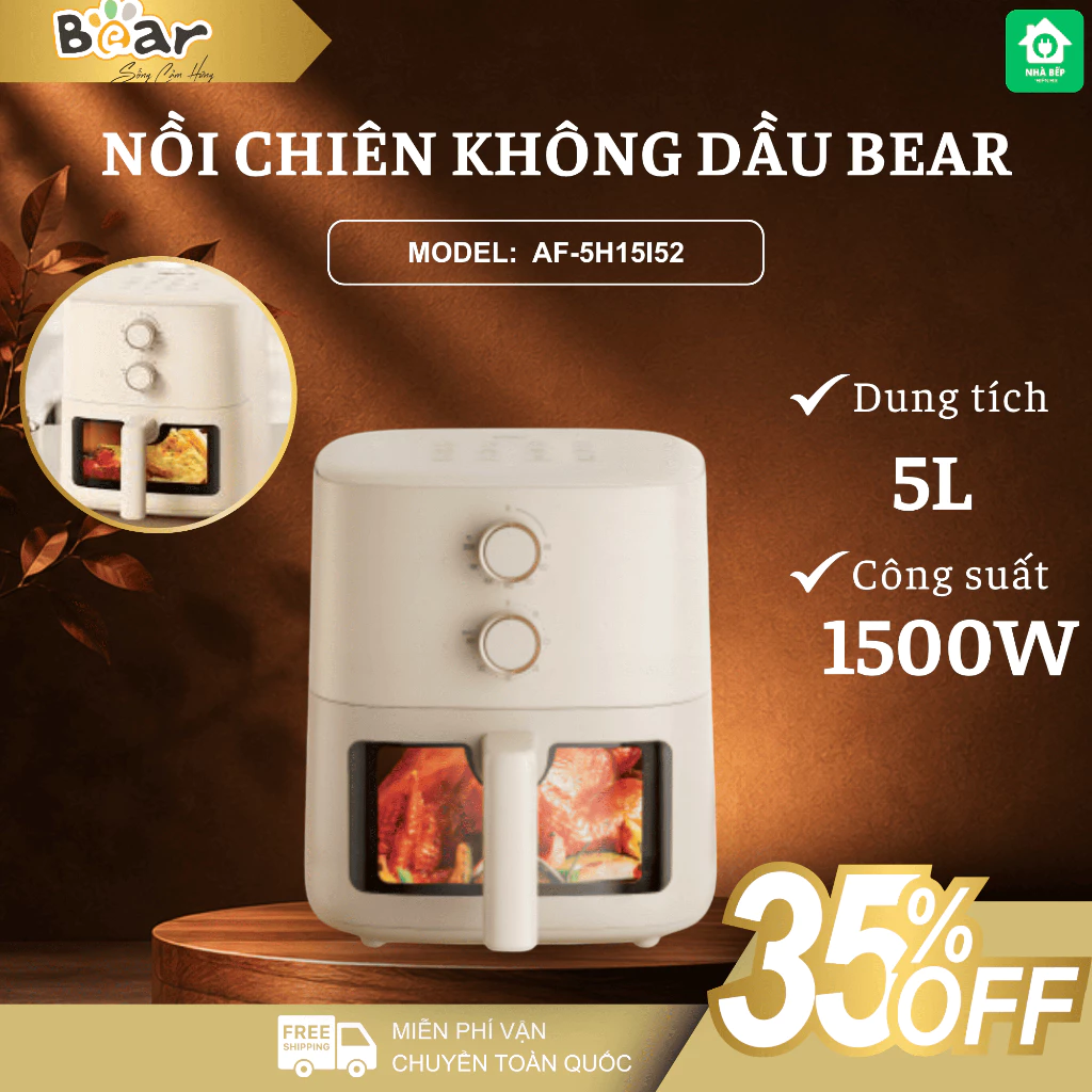Nồi Chiên Không Dầu Bear AF 5H15 Dung Tích Lớn 5 Lít, Công Suất Mạnh Mẽ Nấu Chín Nhanh - Nhà Bếp Thiên Hà
