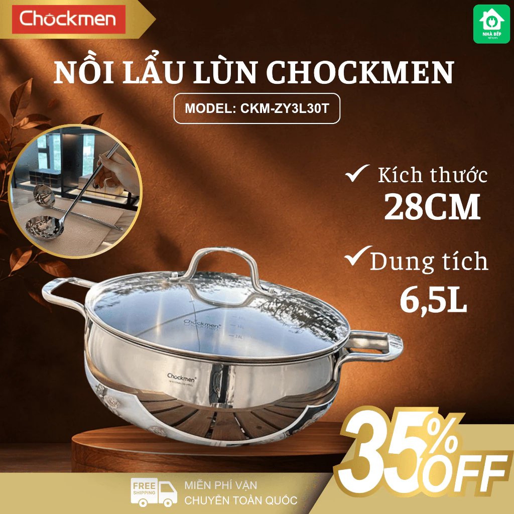 Nồi Lẩu Lùn Chockmen C198 Chất Liệu Inox Cao Cấp Dày Dặn, Đáy Từ Nấu Ăn Truyền Nhiệt - Nhà Bếp Thiên Hà