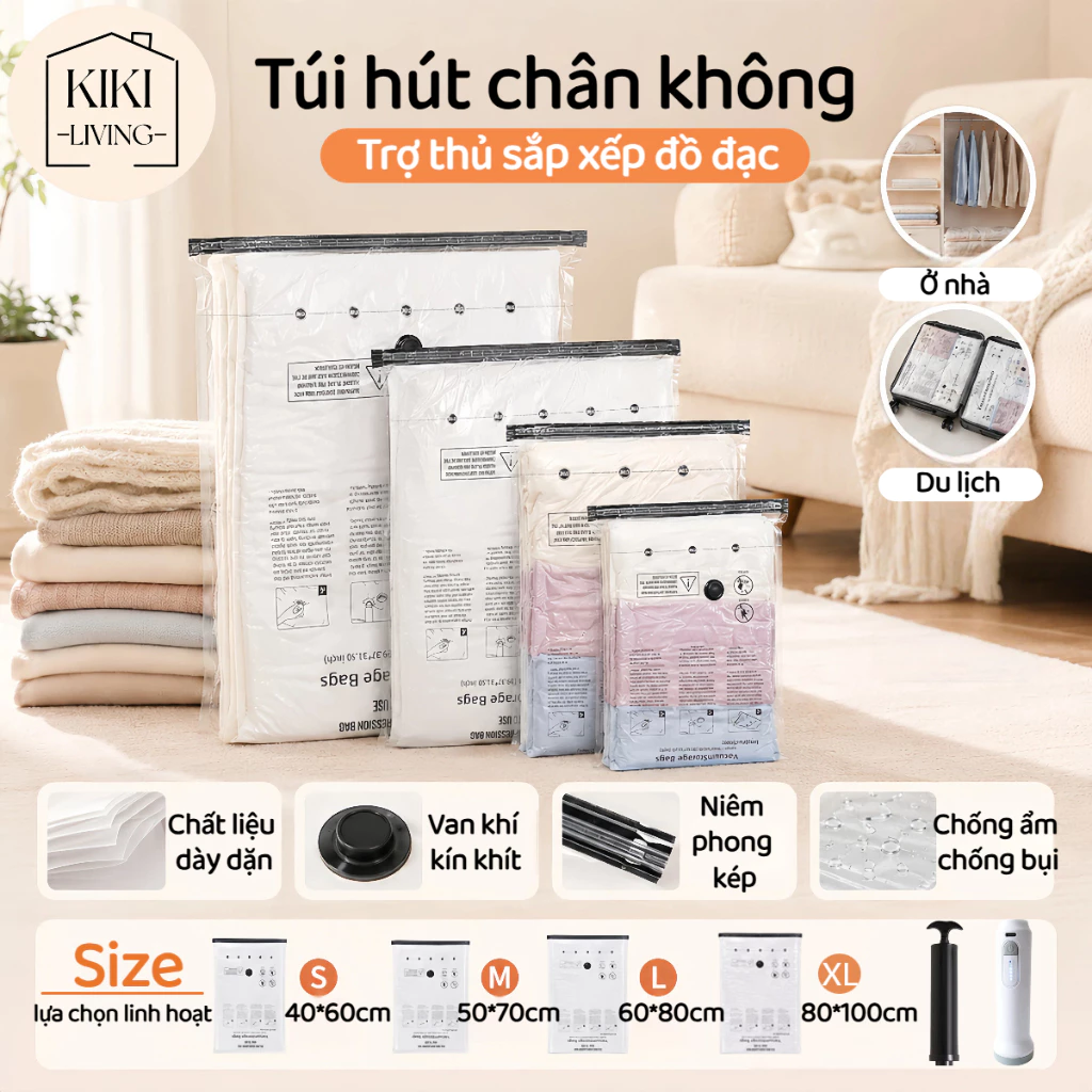 Túi Hút Chân Không Quần Áo Chăn Mền | Chống Ẩm Mốc Kín Khí | Nhựa Dày Đa Size Dung Tích Lớn | Kèm Bơm Tay