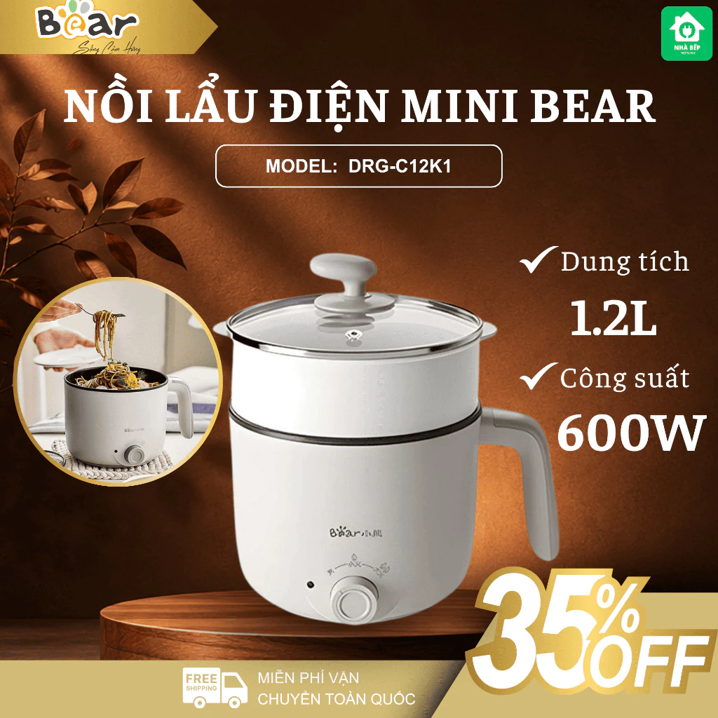 Nồi Lẩu Mini Bear DRG-C12K1 Thiết Kế Nhỏ Gọn Rất Tiện Lợi, Nấu Nhiều Món Ăn Nhanh Chóng - Nhà Bếp Thiên Hà
