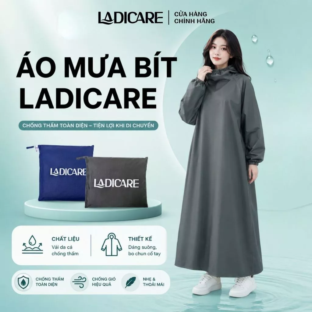 Áo mưa bít LADICARE [LOẠI TỐT] chất liệu da cá chống thấm nước tốt, che chắn tốt phù hợp cho nam nữ đi xe máy
