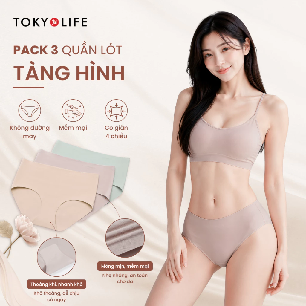 Combo 3 quần lót nữ không đường may, thoáng khí TOKYOLIFE 40006033