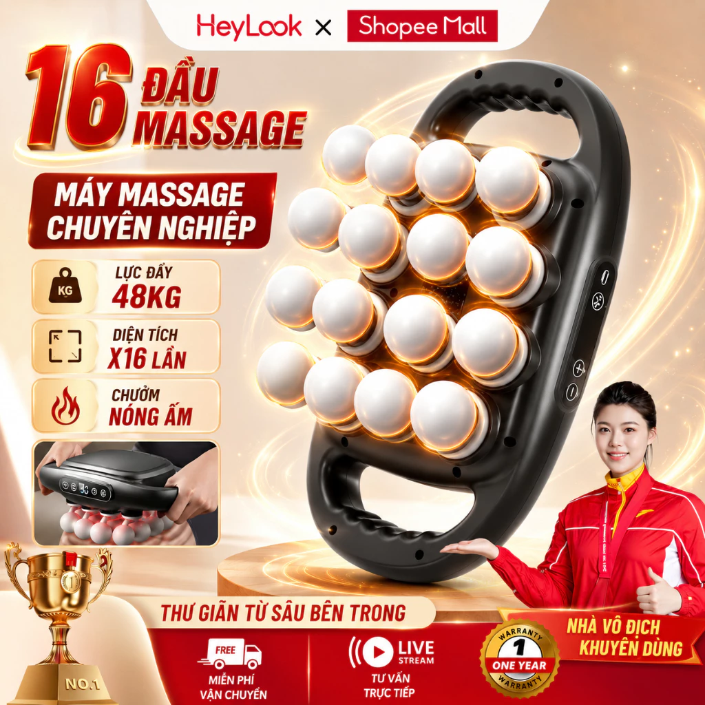Máy Massage Cầm Tay 16 Đầu 9 Chế Độ 9 Cấp Độ, Giảm Đau Mỏi Toàn Thân, Pin Sạc 2000mAh, Sạc Type-C