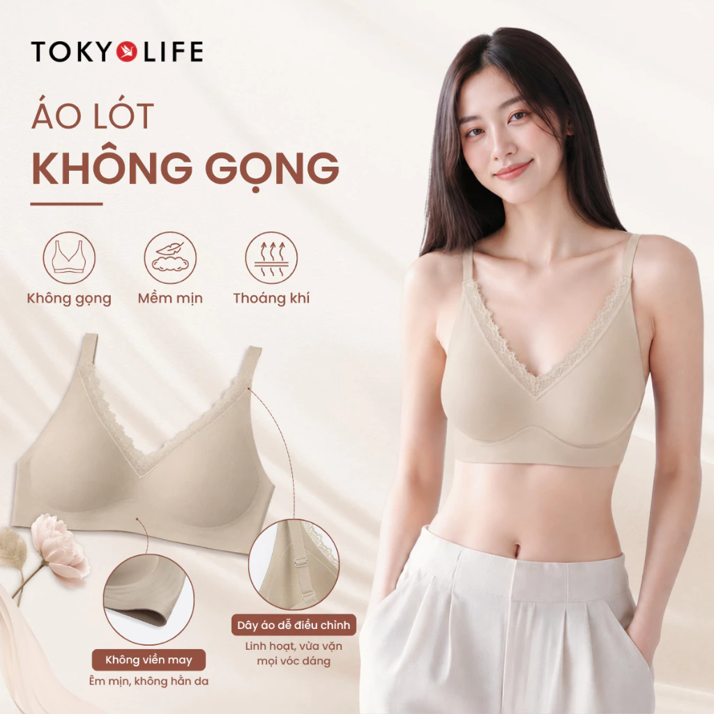 [NEW 2026] Áo Lót Nữ Không Gọng TOKYOLIFE Đệm 1.5cm Thoáng Khí Nâng Ngực Nhẹ Phối Ren 40006070