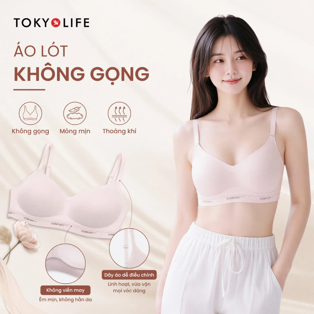 [NEW 2026_TĂNG 1 SIZE] Áo Lót Nữ Không Gọng TOKYOLIFE Không Viền Đệm 1.5cm Tích Hợp Hạt Massage Nâng Tự Nhiên 40006071