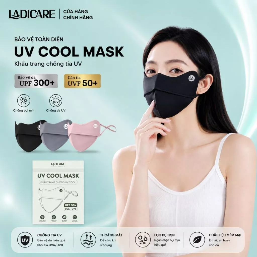 [MUA 3 TẶNG 2 QUÀ] Khẩu Trang Chống Nắng UPF50+ LADICARE – Che Kín Mặt, Mát Lạnh, Không Bí, Chống UV 99%