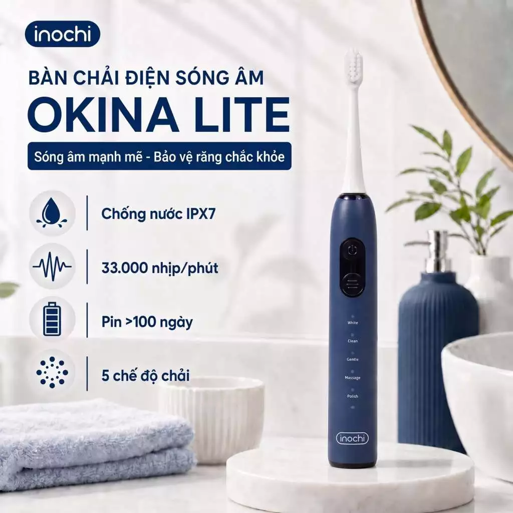 [LIVE] Bàn chải điện sóng âm Okina -Pin 2000mAh-5 chế độ chuyên sâu - Công nghệ Sonic độc quyền, Trắng răng