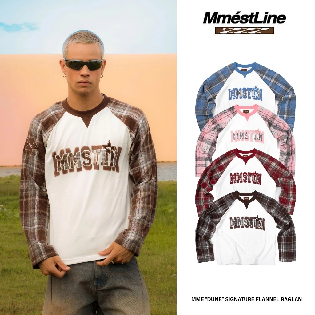 [Summer '26 Edition] Áo Raglan Longsleeve MMESTLINE "DUNE" Áo thun tay dài Form Boxy Vải Cotton Phối Caro