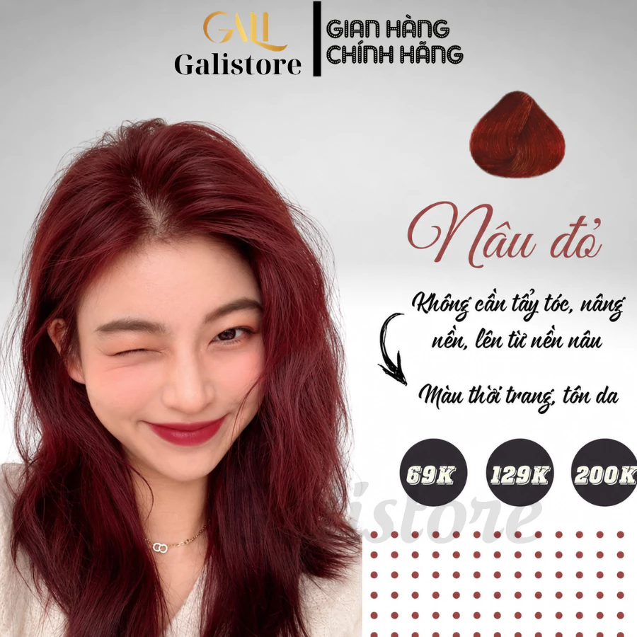 thuốc nhuộm tóc nâu đỏ + tặng kèm oxy trợ dưỡng