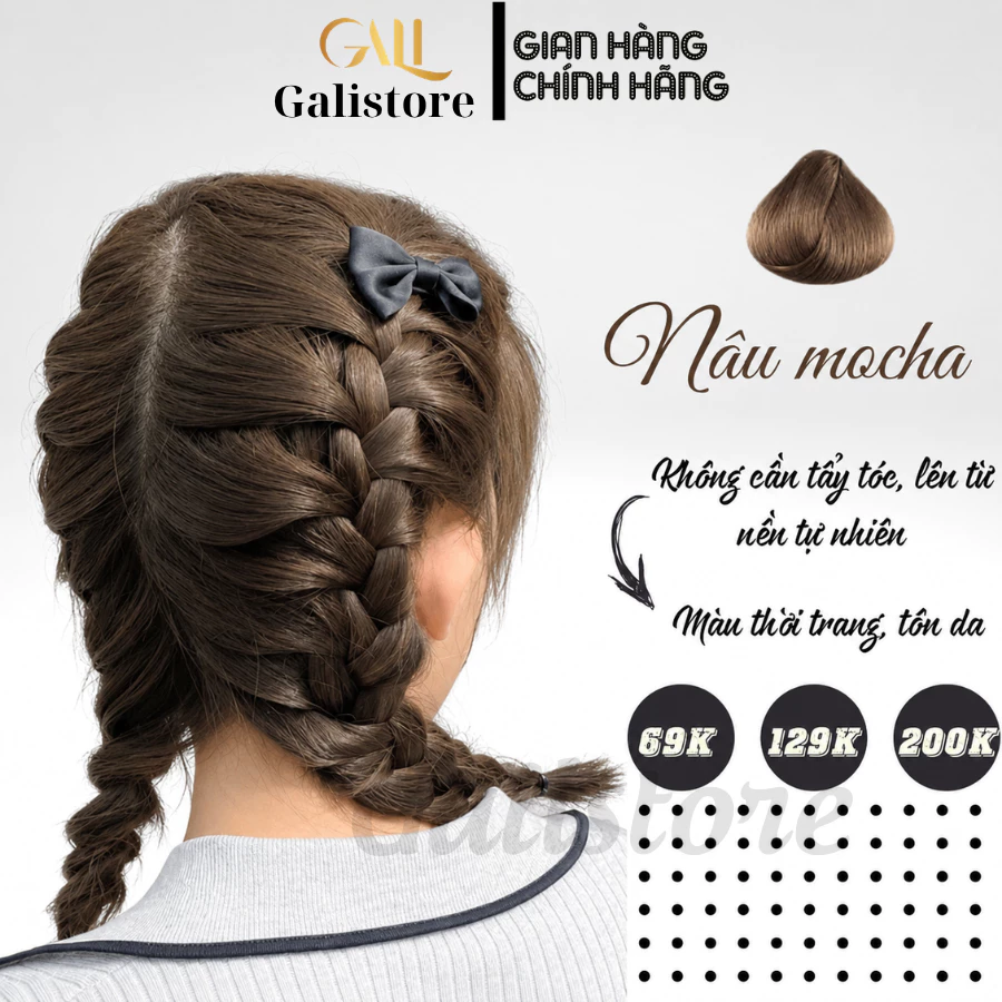 Thuốc nhuộm tóc nâu mocha kèm oxy trợ nhuộm, màu nhuộm tóc nâu lạnh không cần tẩy Galistore
