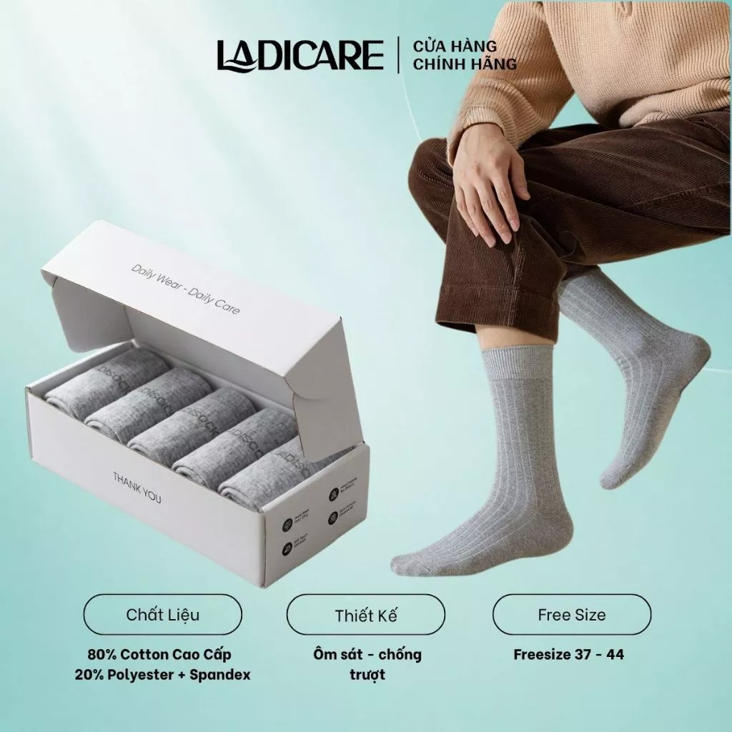 [Combo 5 Tặng 1] Tất vớ trơn LADICARE sợi tự nhiên mềm mại êm ái thoáng khí khử mùi tốt