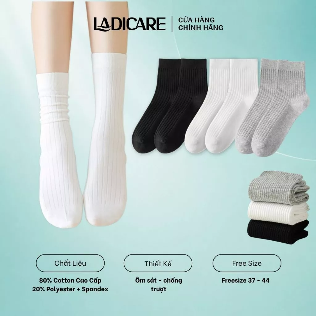 Tất Vớ Nam Nữ Mềm Mịn Sợi Tự Nhiên LADICARE Cao Cấp Dày Dặn Không Đường May Êm Ái Thoáng Khí