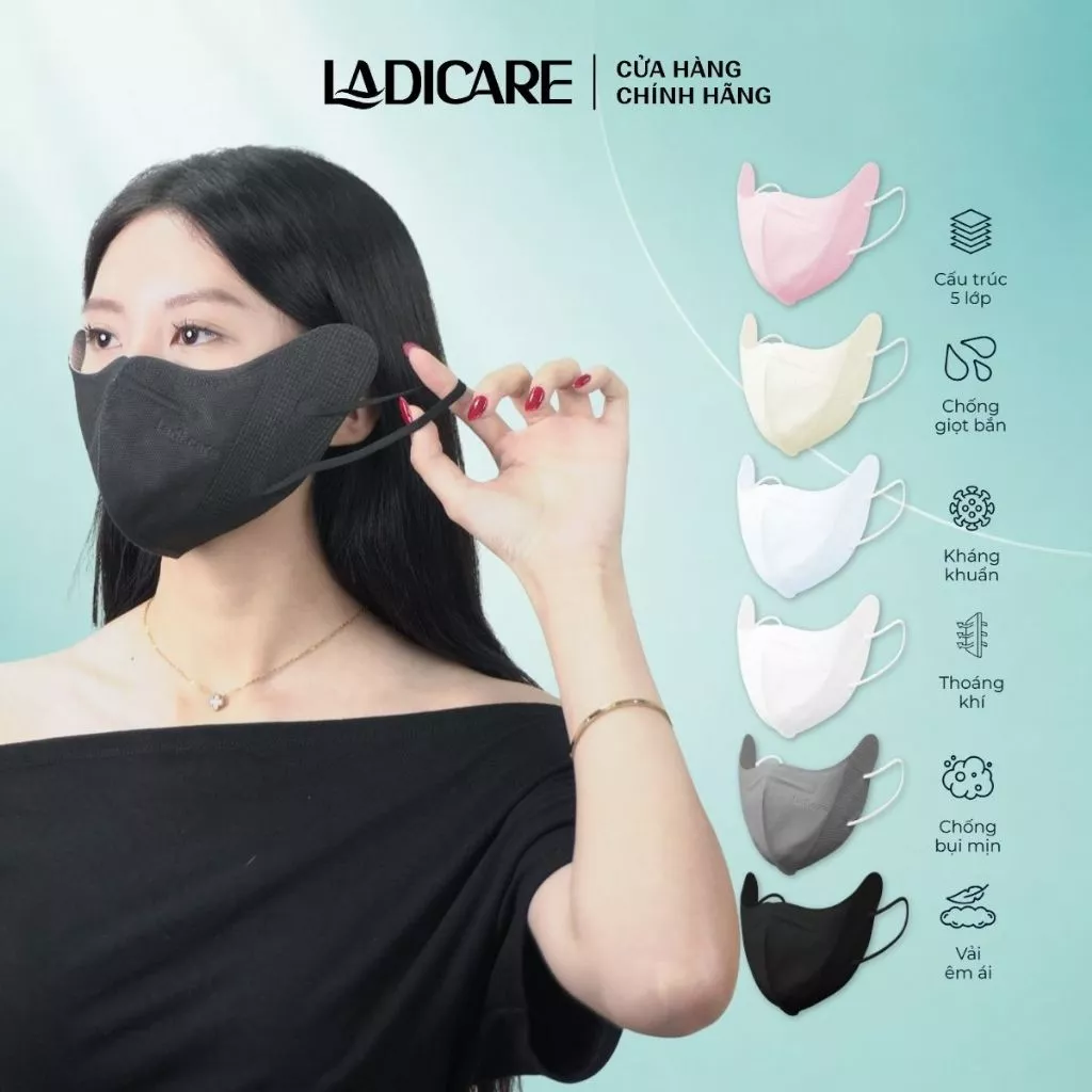 [Combo 100 Cái] Khẩu trang 9A LADICARE 5 lớp khoáng khuẩn dày dặn tháng khí, chống nắng toàn diện, ôm sát khuôn mặt