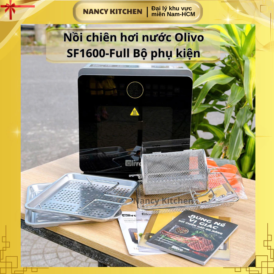 [Chính hãng] Nồi chiên hơi nước Olivo SF1600,70 chức năng, bảo hành 30 tháng,màn hình Oled,full bộ