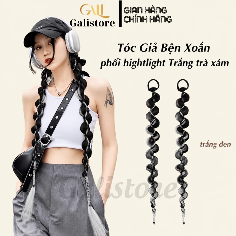 Tóc giả bện XOẮN thắt bím 75cm, phối hightlight Trắng trà xám cho nữ phong cách Hiphop,phong cách punk cổ điển Galistore