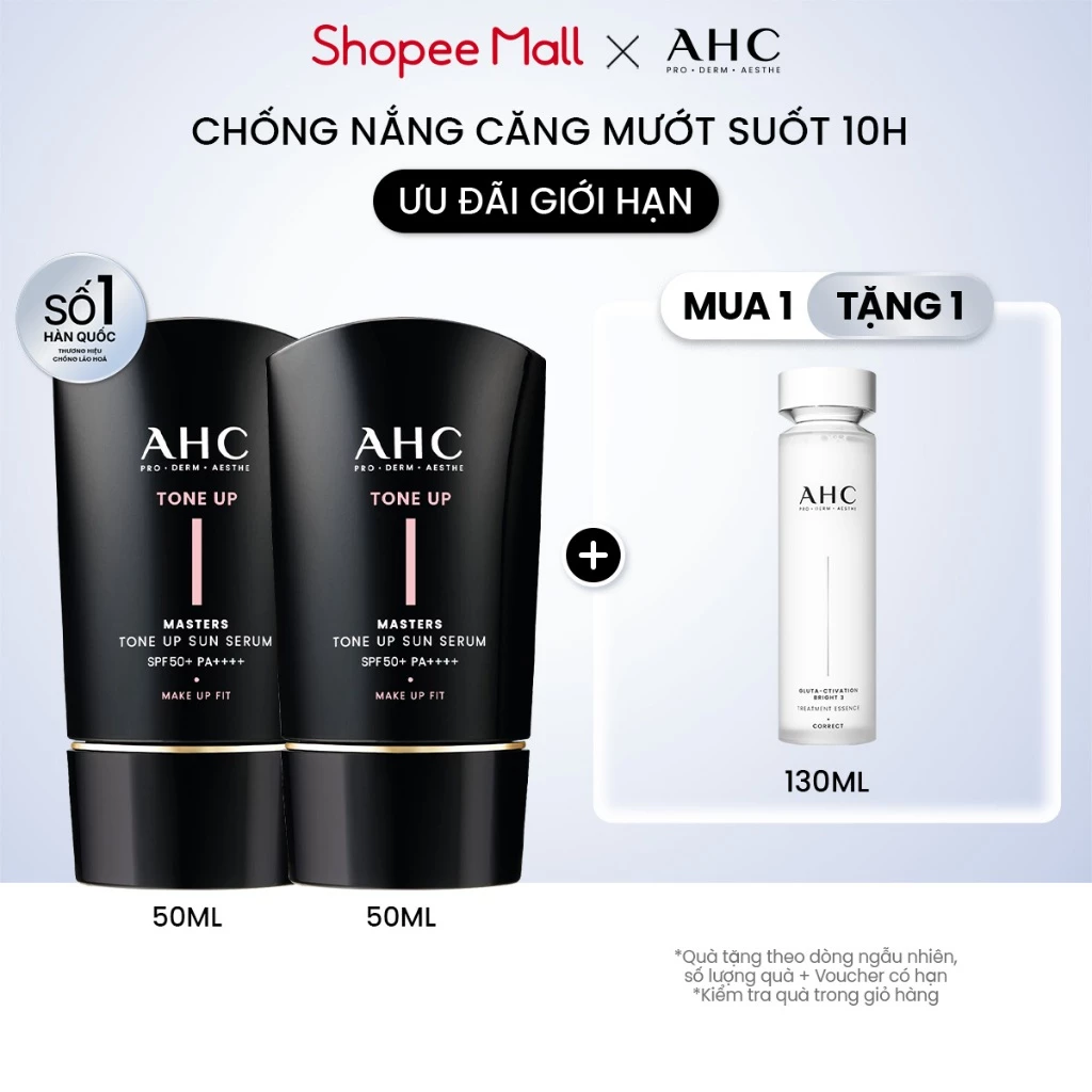 [Hàng mới về] Bộ đôi Serum Chống Nắng Hiệu Chỉnh Sắc Da, Nâng Tone Chuẩn Hàn (50 ml x 2) AHC MASTERS TONE UP SUN SERUM
