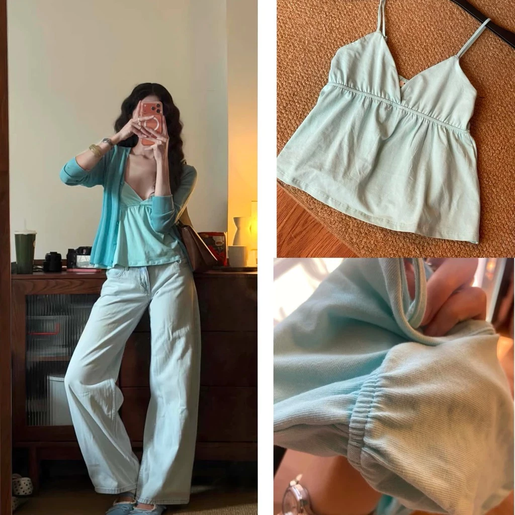 Áo Thun Cotton 2S Bo Chun Lưng Màu Xanh Tiffany Hot Hit style Ulzzang dành cho Nữ