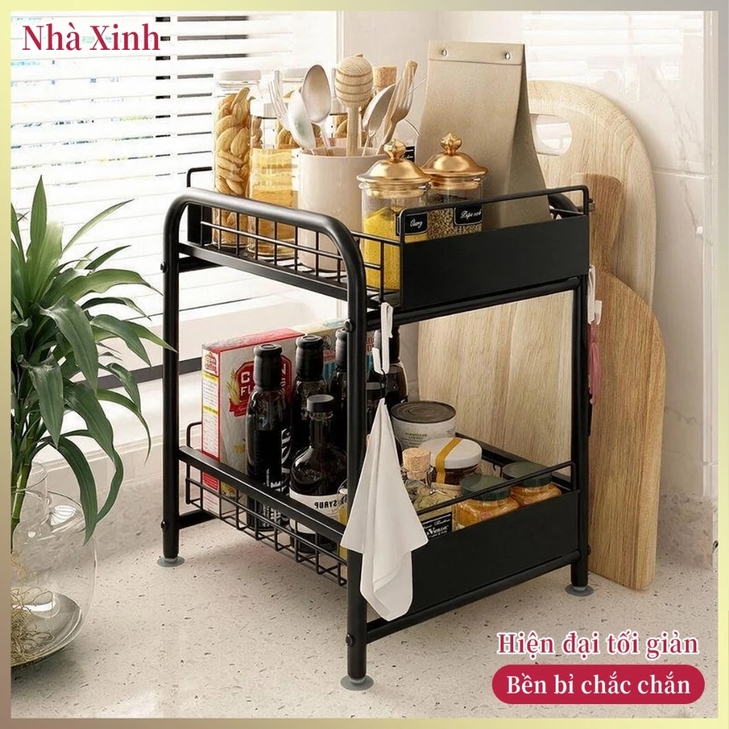 Kệ đựng đồ dưới bồn rửa chén 2 tầng sắt sơn tĩnh điện, bền chắc chịu lực tốt, tận dụng không gian trống nhà bếp