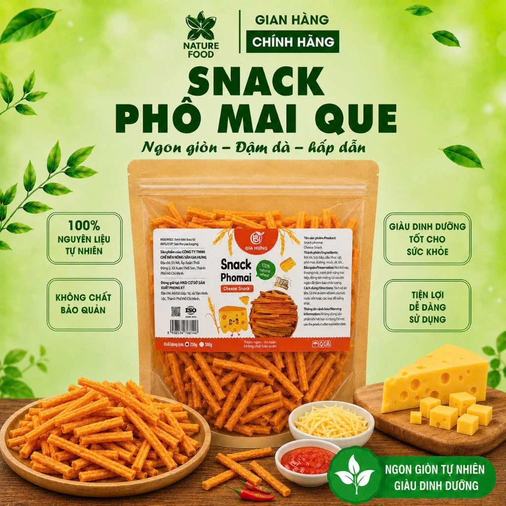 Bánh snack khoai tây phô mai que Phân Phối Bởi NATURE FOOD( đầy đủ hồ sơ công bố và kiểm nghiệm sản phẩm)