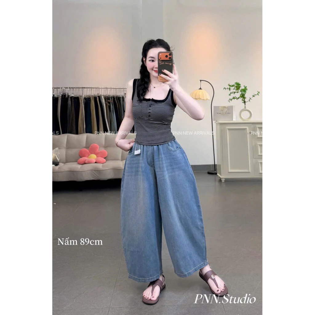 Quần Jean Ống Bí Dáng Nấm Lưng Chun QC