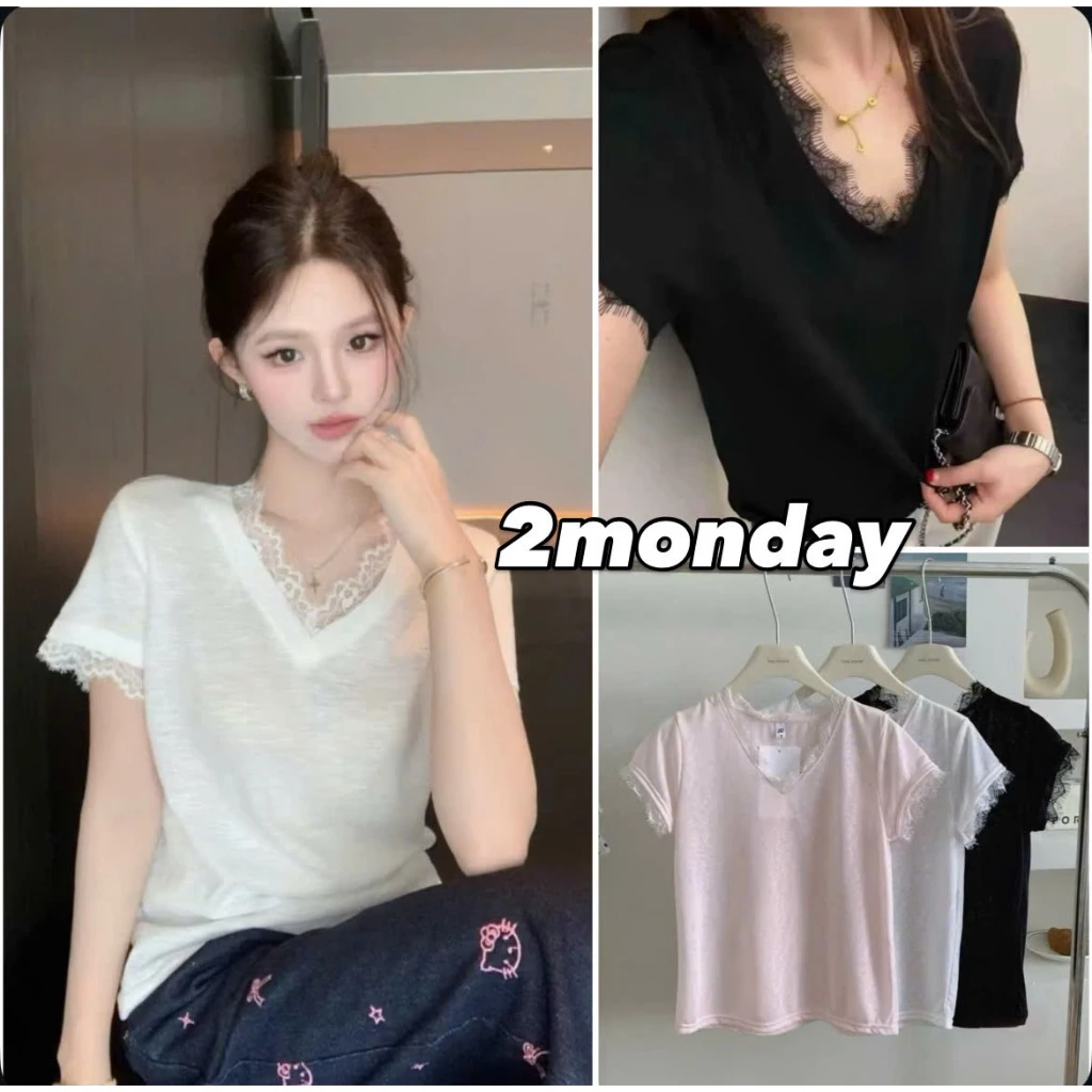 [HÀNG QC/ LOẠI 1] ÁO THUN VIỀN REN CỔ TIM KIỂU WGWE MẶC HÈ SIÊU XINH 2MONDAY A229