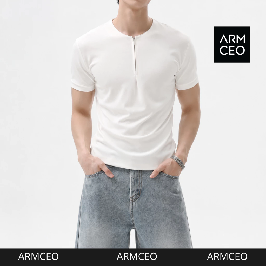 Áo thun nam cổ khóa ARMCEO Details tay ngắn form gọn, chất liệu cotton co giãn, thấm hút -ART15