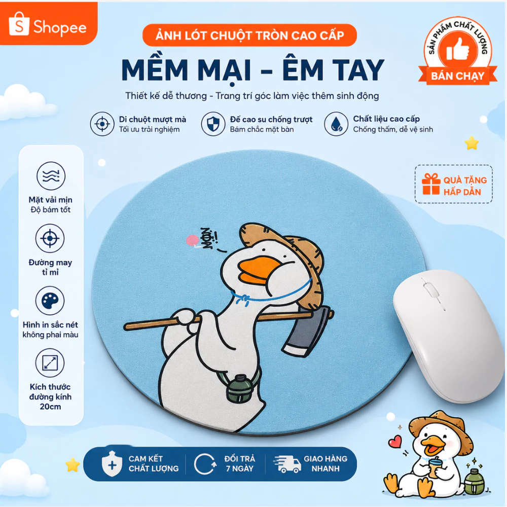 Miếng lót chuột, bàn di chuột hình tròn 20x20 cm chống trượt với nhiều mẫu dễ thương 2022