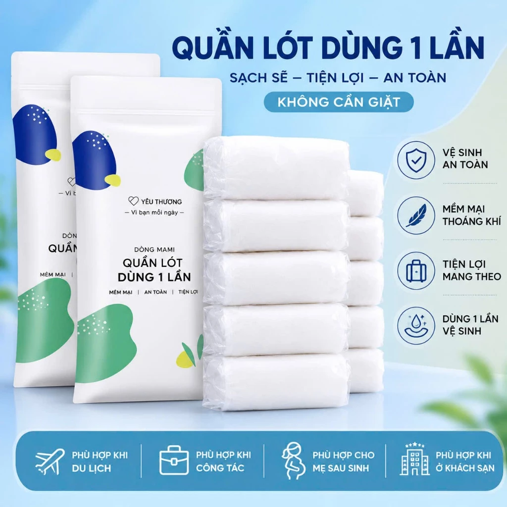 Set 5 Quần Lót Kháng Khuẩn Dùng 1 Lần Tiện Lợi – Vệ Sinh Cá Nhân An Toàn, Mềm Mại, Thoáng Khí, Dễ Sử Dụng