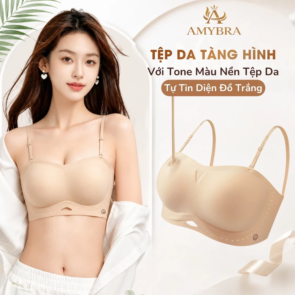 Áo Ngực Nữ Su Không Gọng Cúp Ngang Gom Quả, Áo Lót Đa Dạng Kiểu Dây Linh Hoạt 4 trong 1 AMYBRA A978