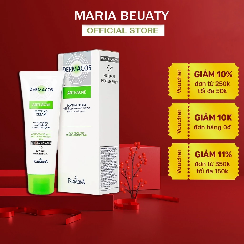 Kem Dưỡng Giảm Bóng Nhờn Kiềm Dầu Farmona Dermacos Anti Acne Matting Cream 50ml