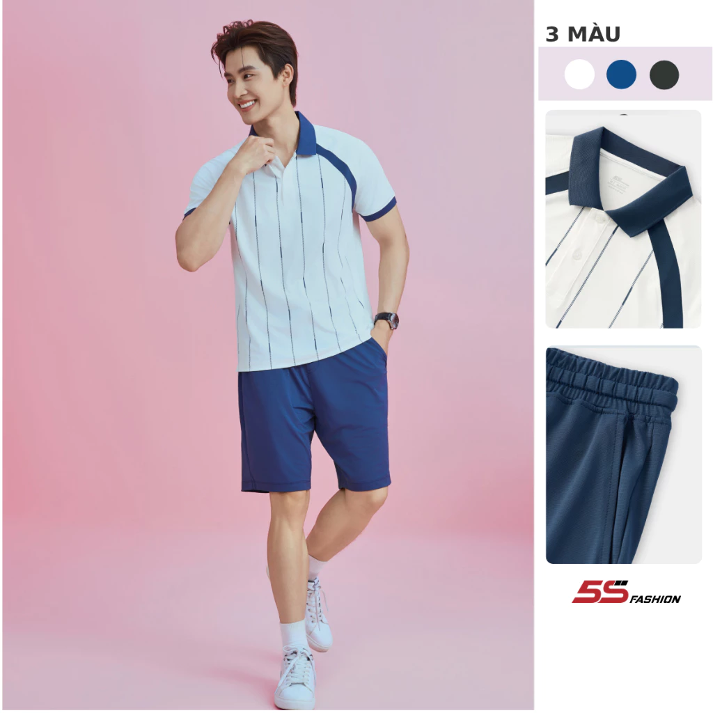 [XẢ HÀNG ĐỢT CUỐI]Set Bộ Polo Nam Kẻ Sọc 5S FASHION Thiết Kế Tay Raglan Trẻ Trung Phom Slimfit MBPL26002
