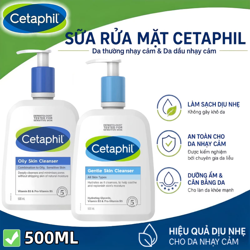 Sữa Rửa Mặt Cetaphil Gentle Skin Cleanser 500ml Làm Sạch Dịu Nhẹ Cho Da Nhạy Cảm